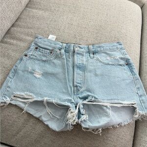 Levi's Light Blue Frayed Jean Shorts